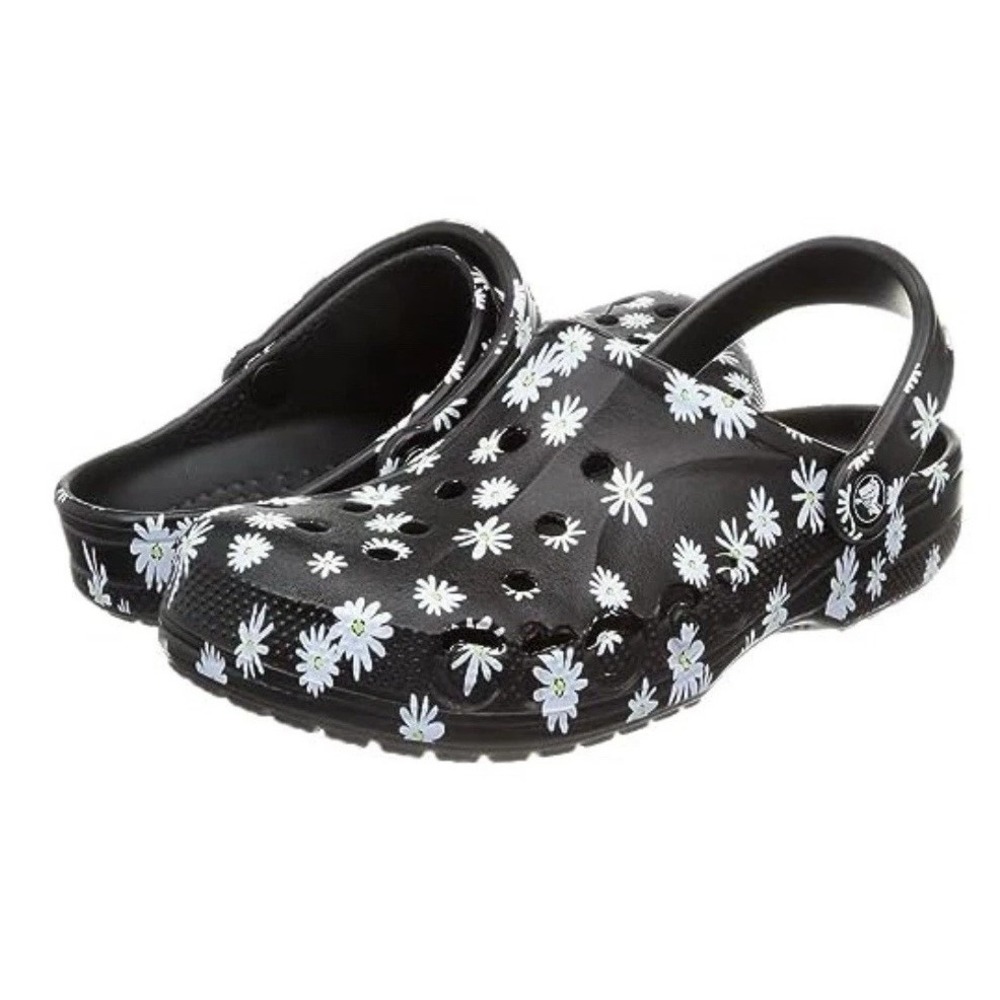 Crocs BAYA Seasonal Printed Clog Black Daisy, Black and White, 13M/15W